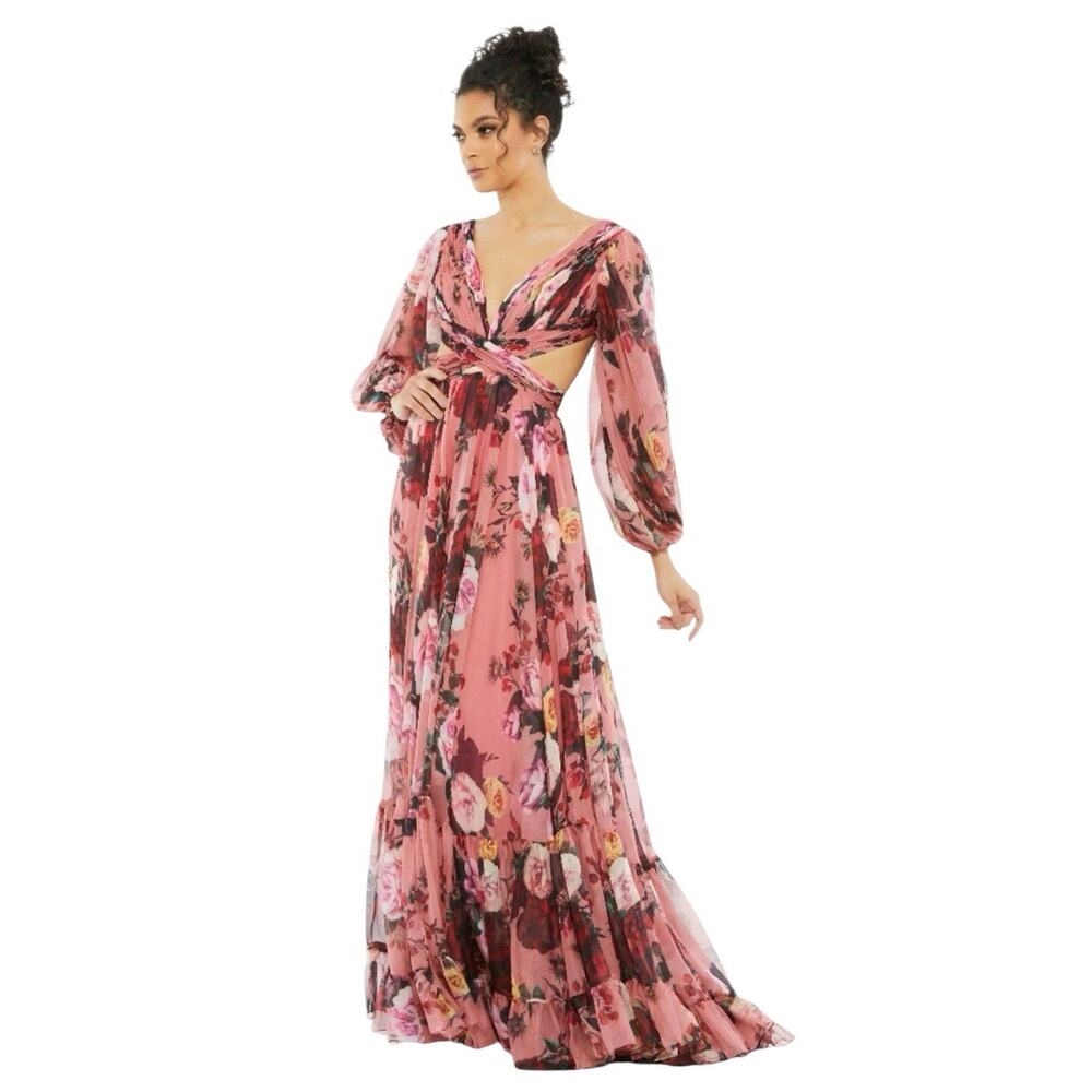 Mac Duggal 67946 Rose Floral Cutout Open Back Gown Size 6 $498